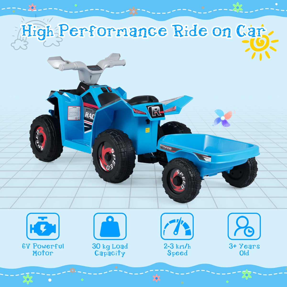 Livsk costway elektrische quad voor kinderen 6 v quad voor kinderen 2 3 km u blauw 6