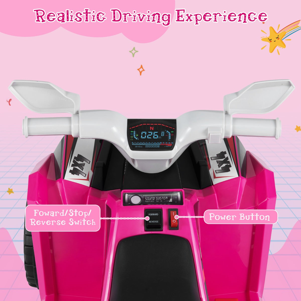 Livsk costway elektrische quad voor kinderen 6 v quad voor kinderen 2 3 km u roze 3