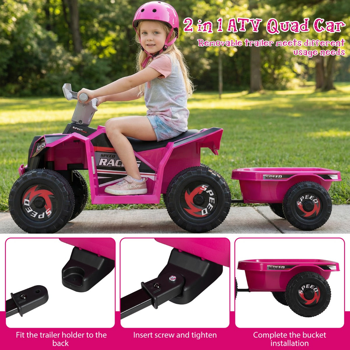 Livsk costway elektrische quad voor kinderen 6 v quad voor kinderen 2 3 km u roze 4