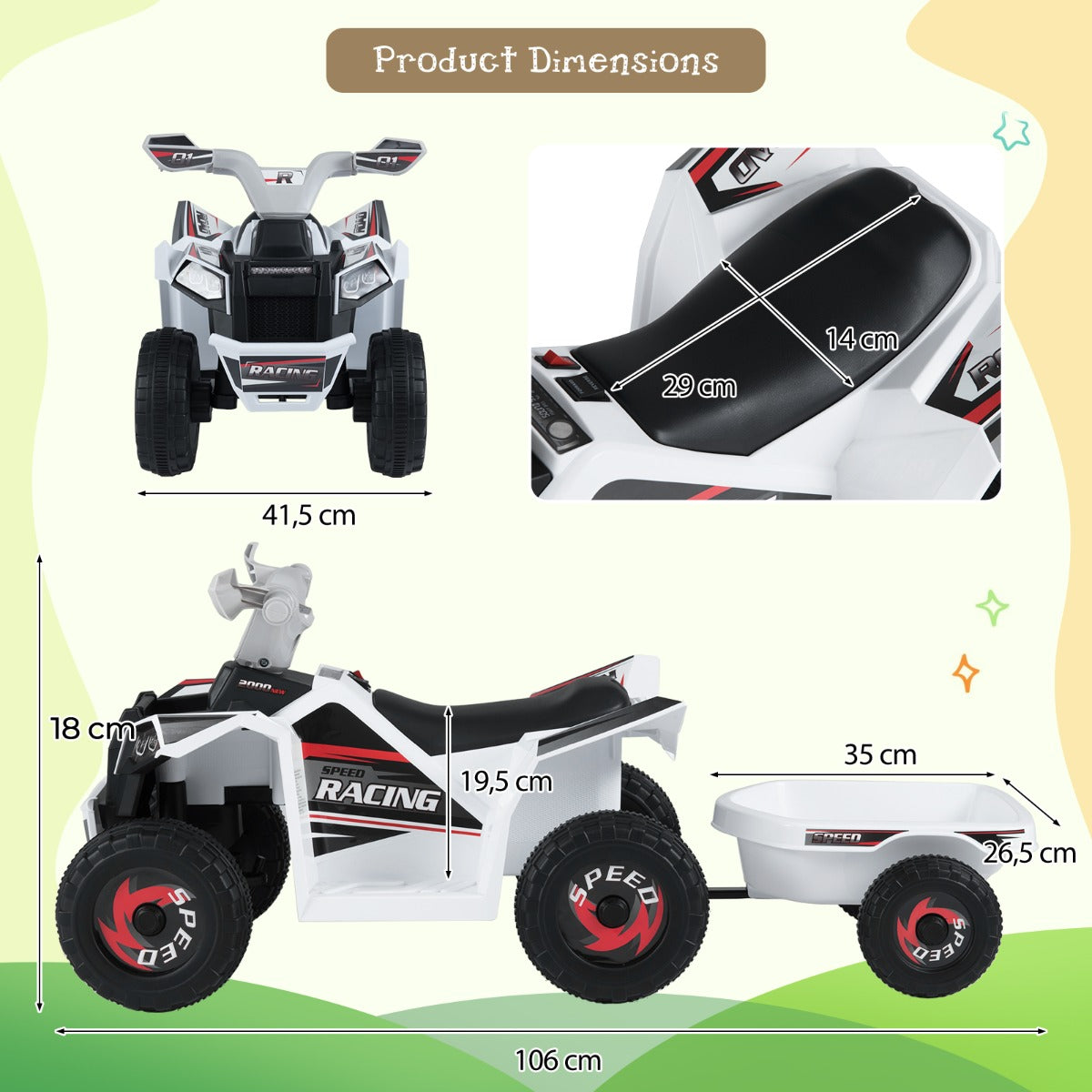 Livsk costway elektrische quad voor kinderen 6 v quad voor kinderen 2 3 km u wit 2
