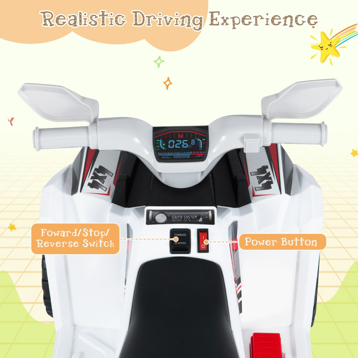 Livsk costway elektrische quad voor kinderen 6 v quad voor kinderen 2 3 km u wit 3