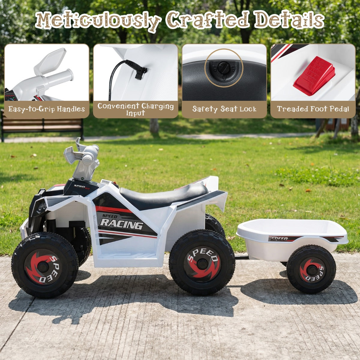 Livsk costway elektrische quad voor kinderen 6 v quad voor kinderen 2 3 km u wit 5
