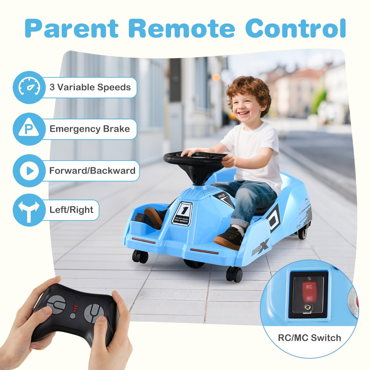 LIVSK Zit-rennauto voor Kinderen 2-5 Jaar - Afstandsbediening - Veiligheid - 12V Batterij - Toeter en Muziek - Blauw