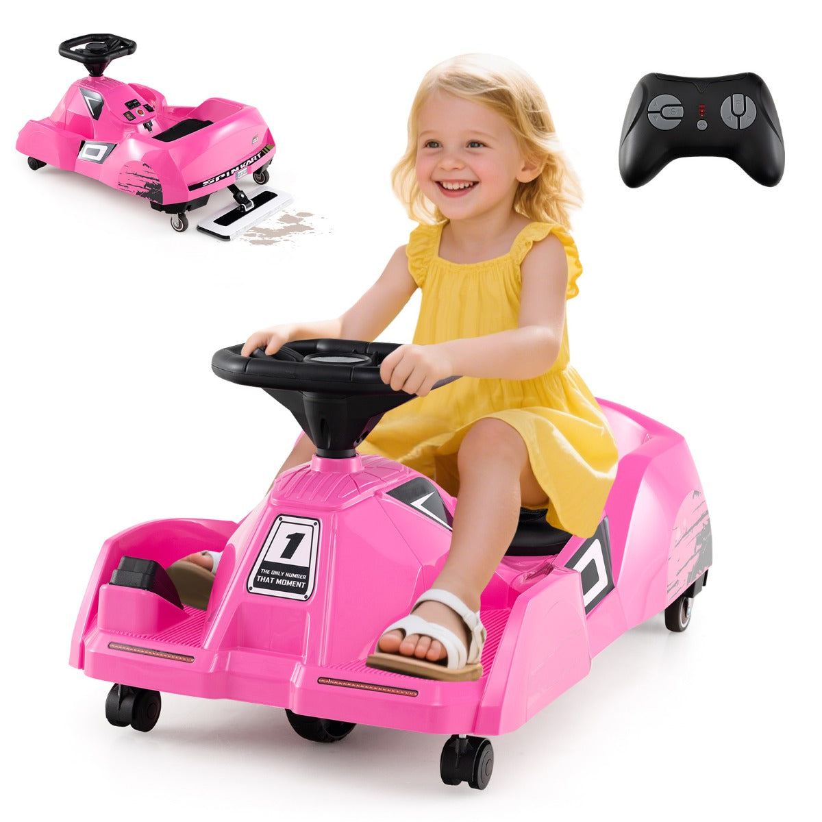 LIVSK Elektrische Opzit-Raceauto 3-in-1 - Afstandsbediening - Veiligheidsfunctie - 12V Batterij - Voor Kinderen 2-5 Jaar - Roze