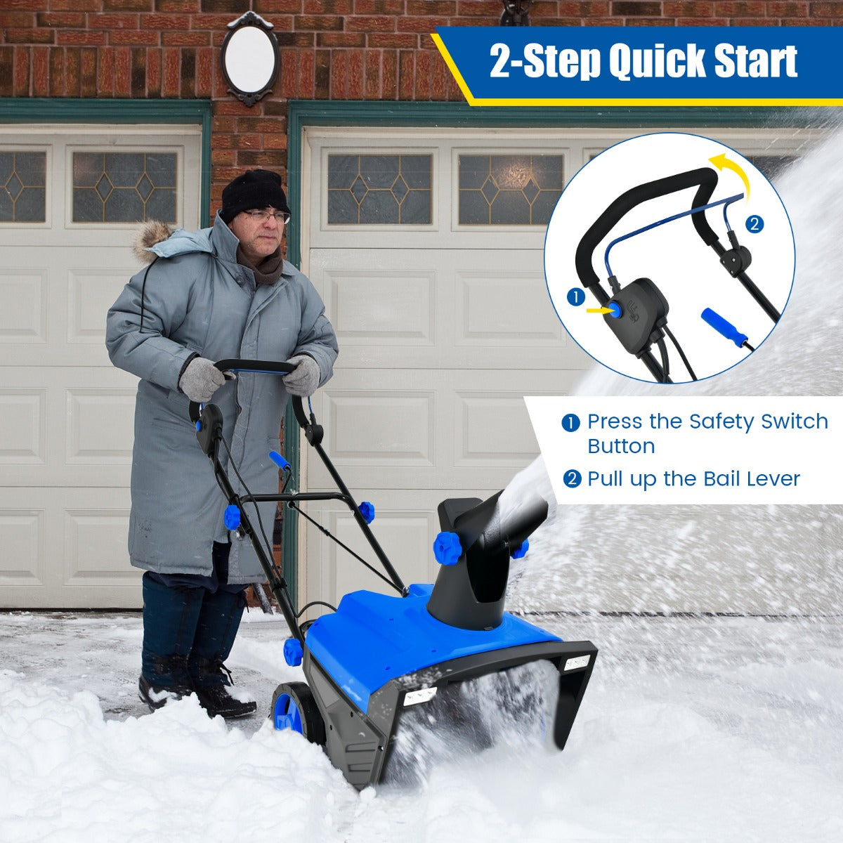 LIVSK Elektrische Sneeuwblazer - 2300 W Motor - 500 mm Werkbreedte - Tot 9 m Worpafstand - Eenvoudige Start - Blauw en Zwart