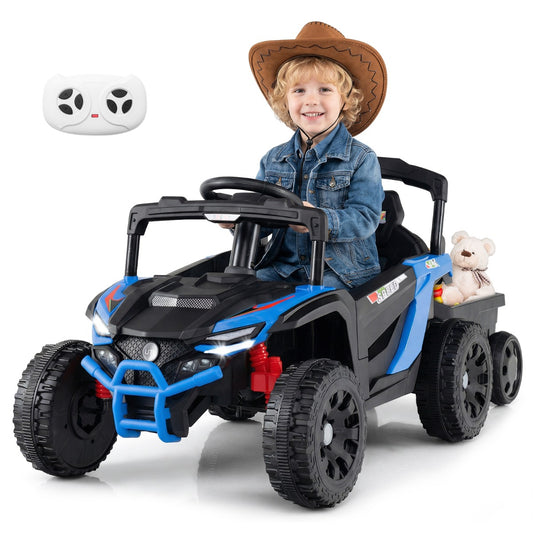Livsk costway elektrische utv voor kinderen met afneembare aanhanger 12v kindertractor om mee te rijden met afstandsbediening voor ouders blauw