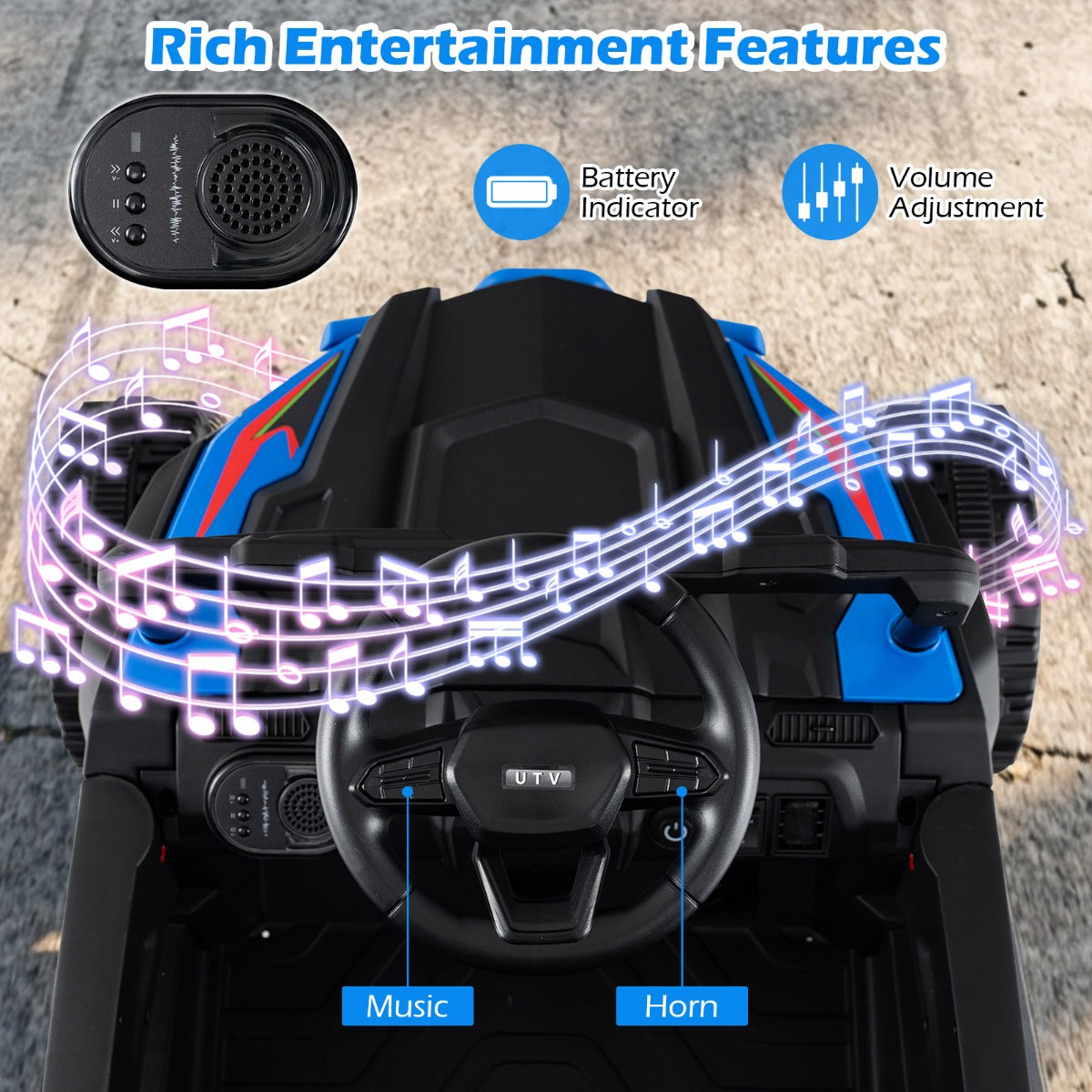 Livsk costway elektrische utv voor kinderen met afneembare aanhanger 12v kindertractor om mee te rijden met afstandsbediening voor ouders blauw 6