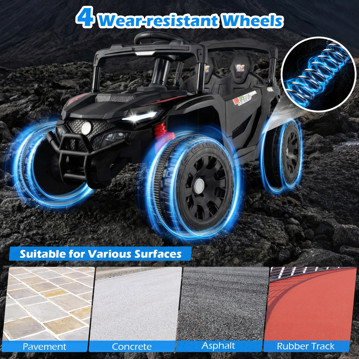 Livsk costway elektrische utv voor kinderen met afneembare aanhanger 12v kindertractor om mee te rijden met afstandsbediening voor ouders zwart 5