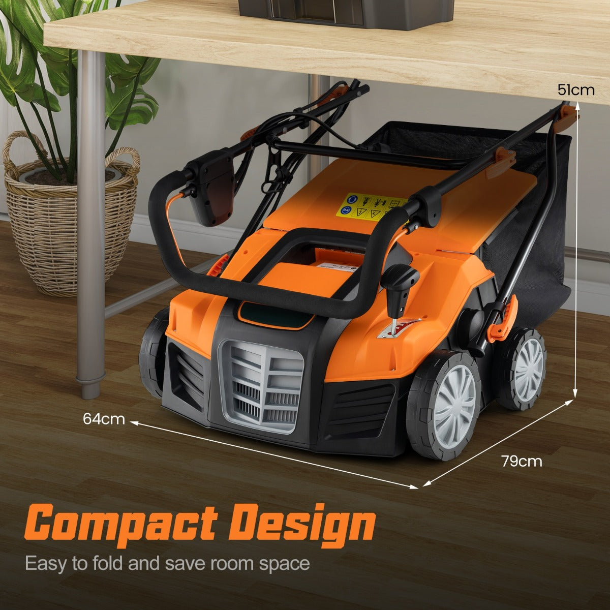 LIVSK 2-in-1 Elektrische Verticuteermachine en Gazonbeluchter - 15A Motor - Hoogteverstelling - 55L Graszak - Opvouwbaar - Oranje