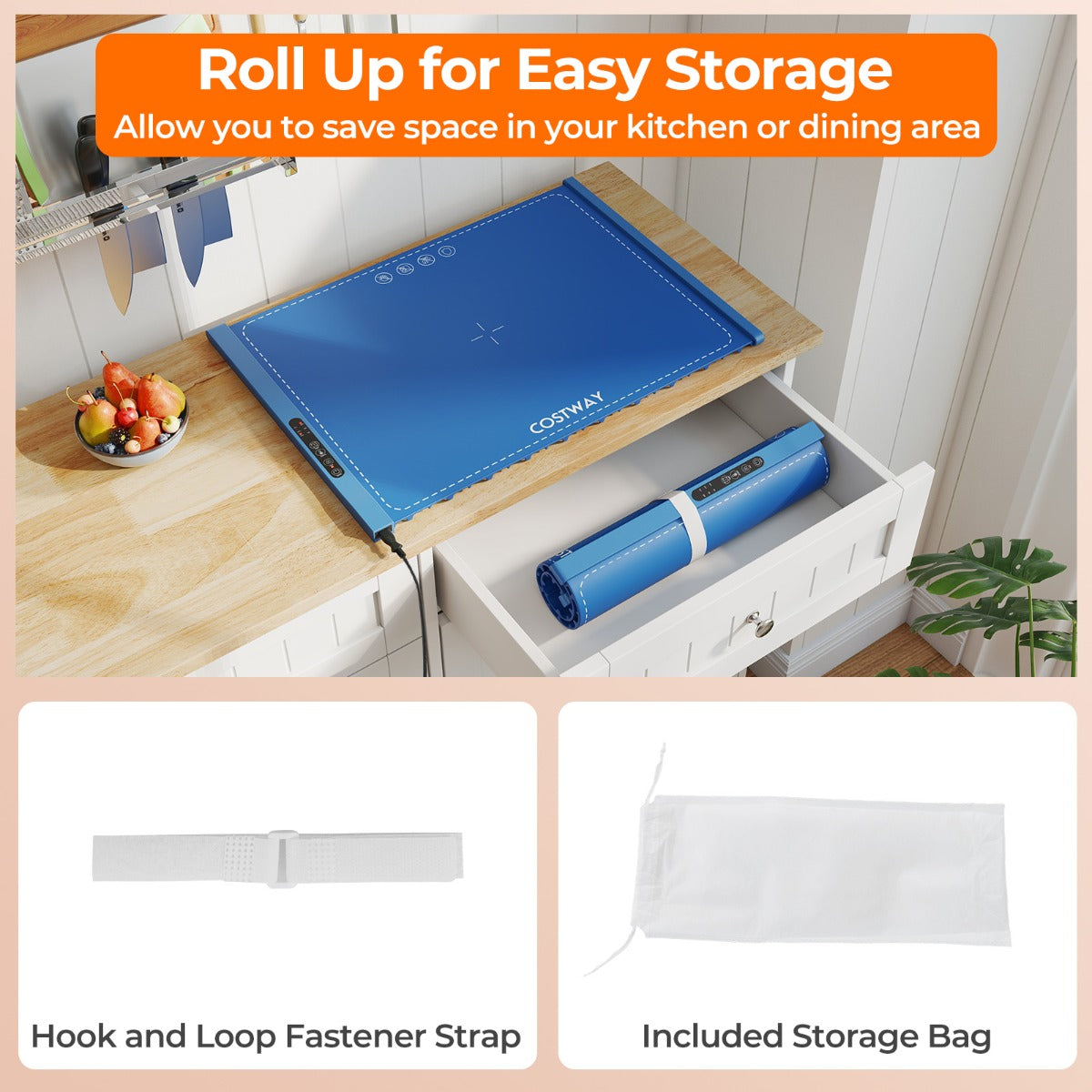 LIVSK Elektrische Voedselwarmhoudmat - Snelle Verwarming in 10 Seconden - Instelbare Temperatuur en Timer - Oprolbaar en Duurzaam