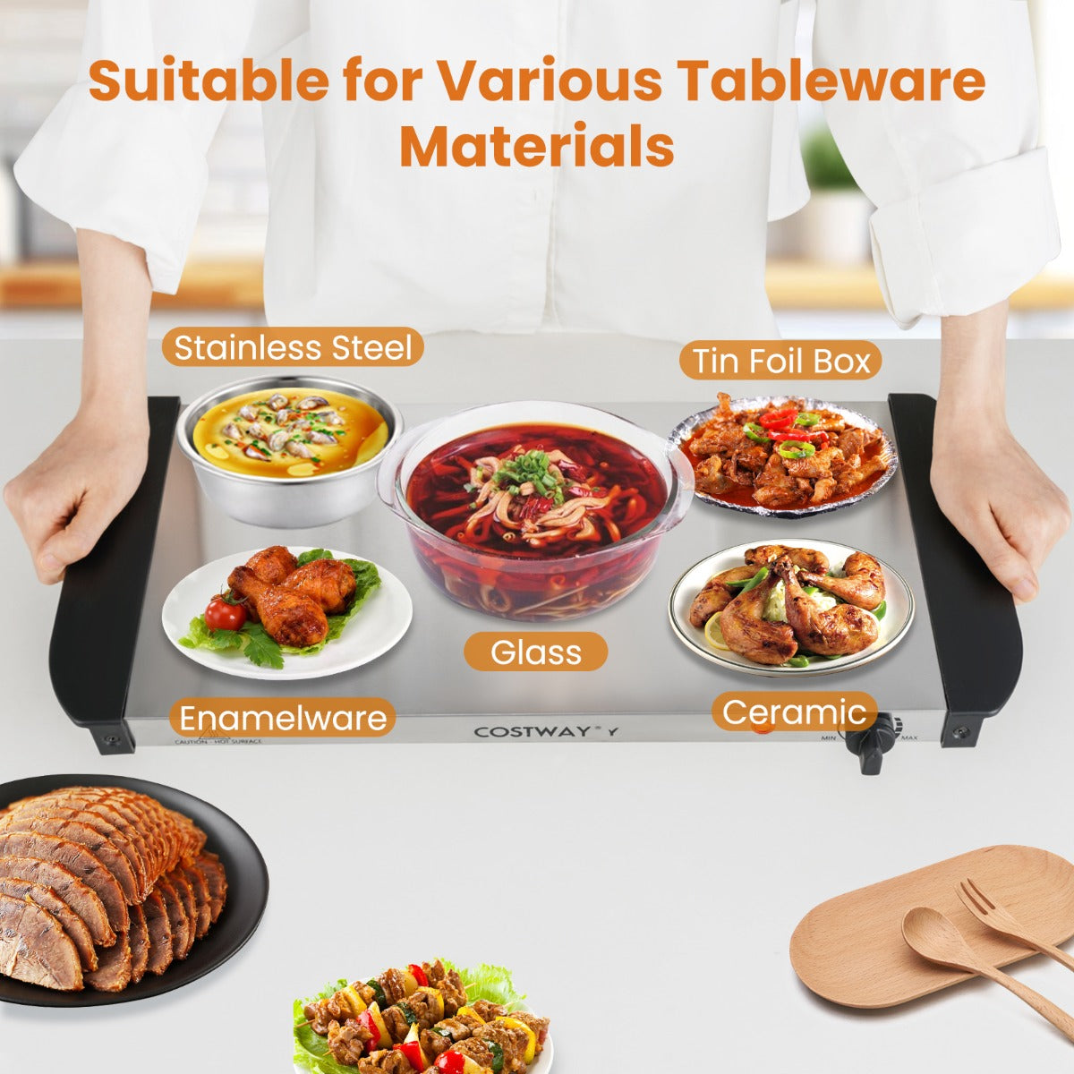 LIVSK Elektrische Buffetverwarmer - Instelbare Temperatuur 40℃-80℃ - 3 Roestvrijstalen Schalen - Onderhoudsvriendelijk -