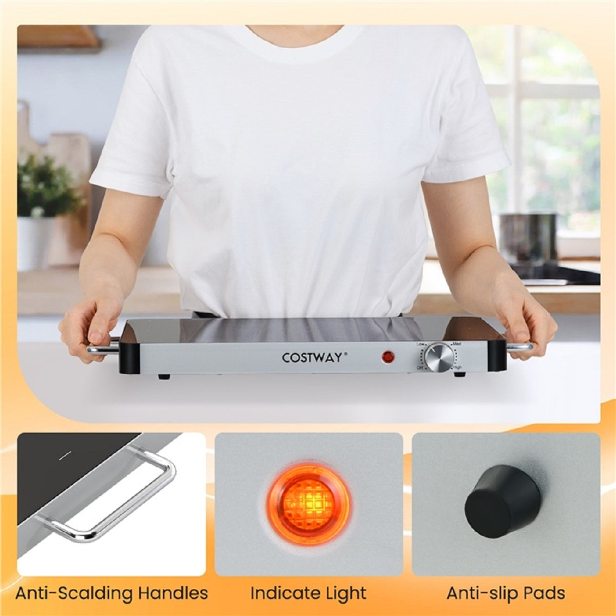 LIVSK Draagbare Voedselwarmhouder - Instelbare Temperatuur - Glazen Oppervlak 61 x 42 x 4 cm - Oververhittingsbeveiliging - Zwart