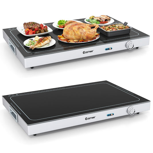 LIVSK Elektrisch Warmhoudblad - Gehard Glas - Instelbare Temperatuur tot 120 ℃ - Draagbaar en Ruimtebesparend - Zwart en Zilver