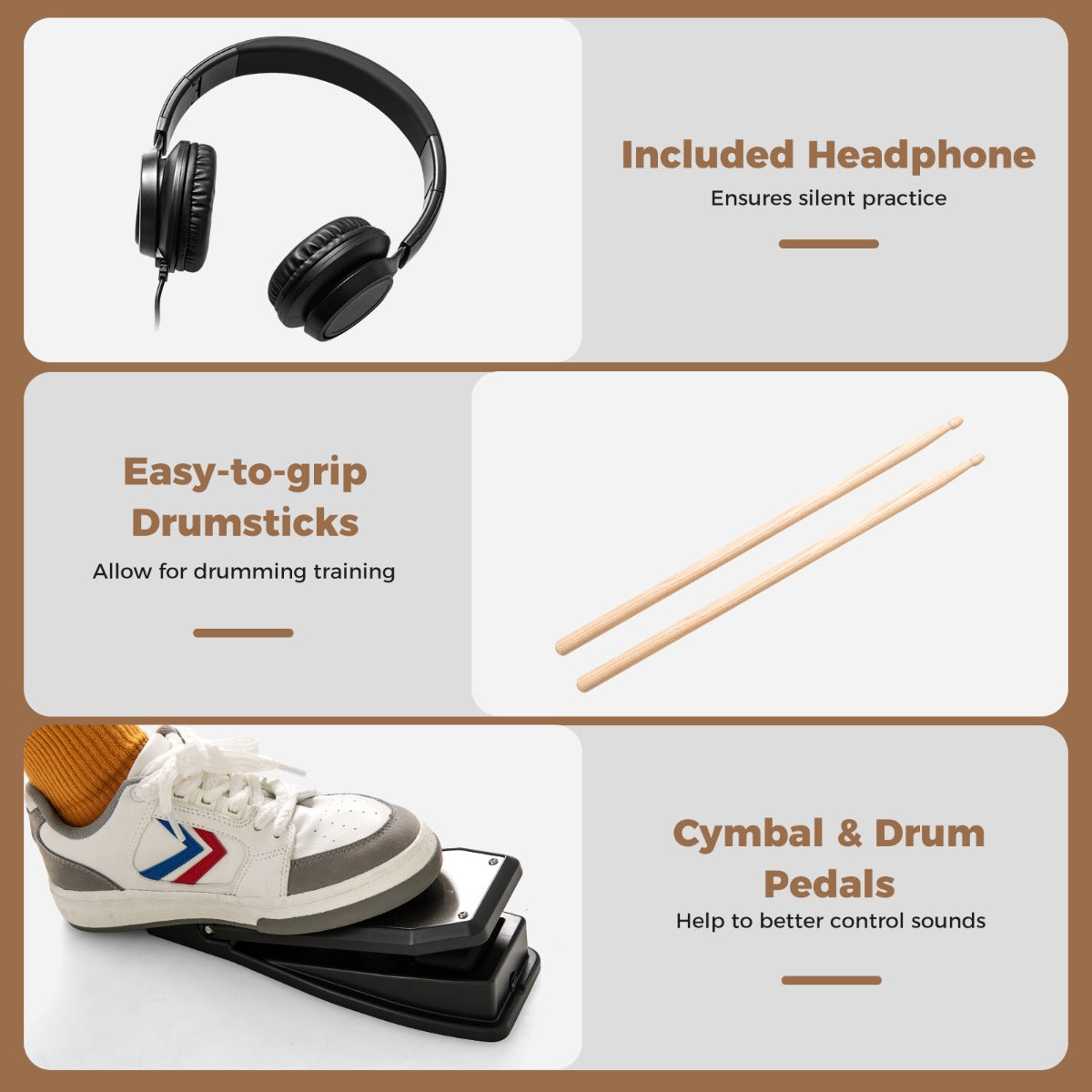LIVSK Elektronische Drumset - Opvouwbaar met 150 Timbres - Inclusief Drumstokken en Koptelefoon - Compact - Zwart + Wit