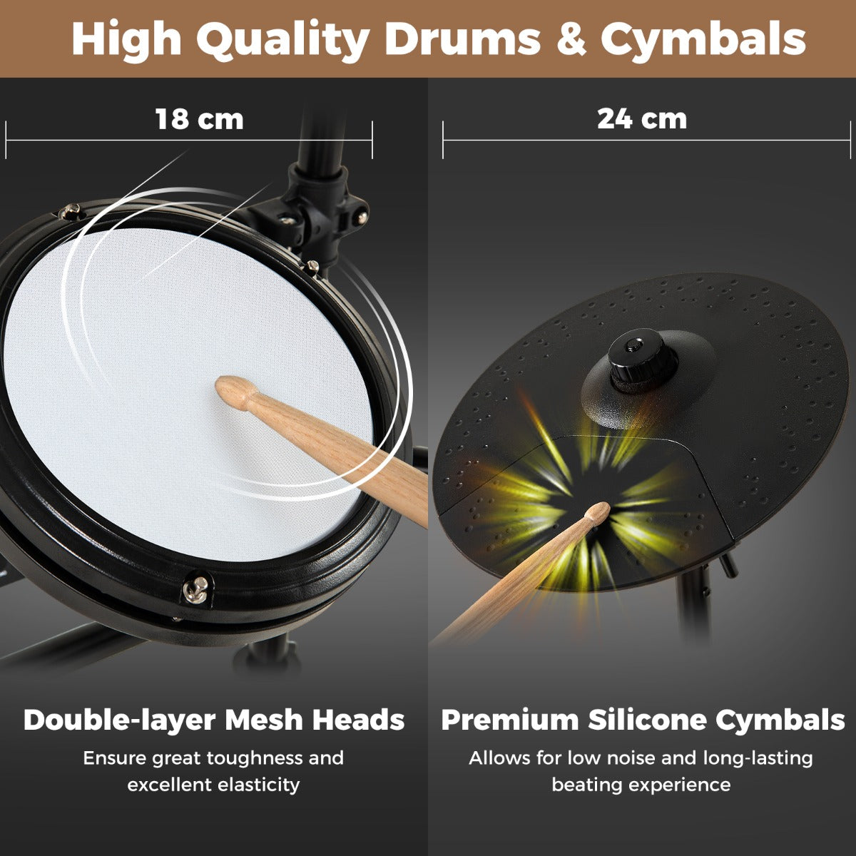 LIVSK Elektronische Drumset - Opvouwbaar met 150 Timbres - Inclusief Drumstokken en Koptelefoon - Compact - Zwart + Wit
