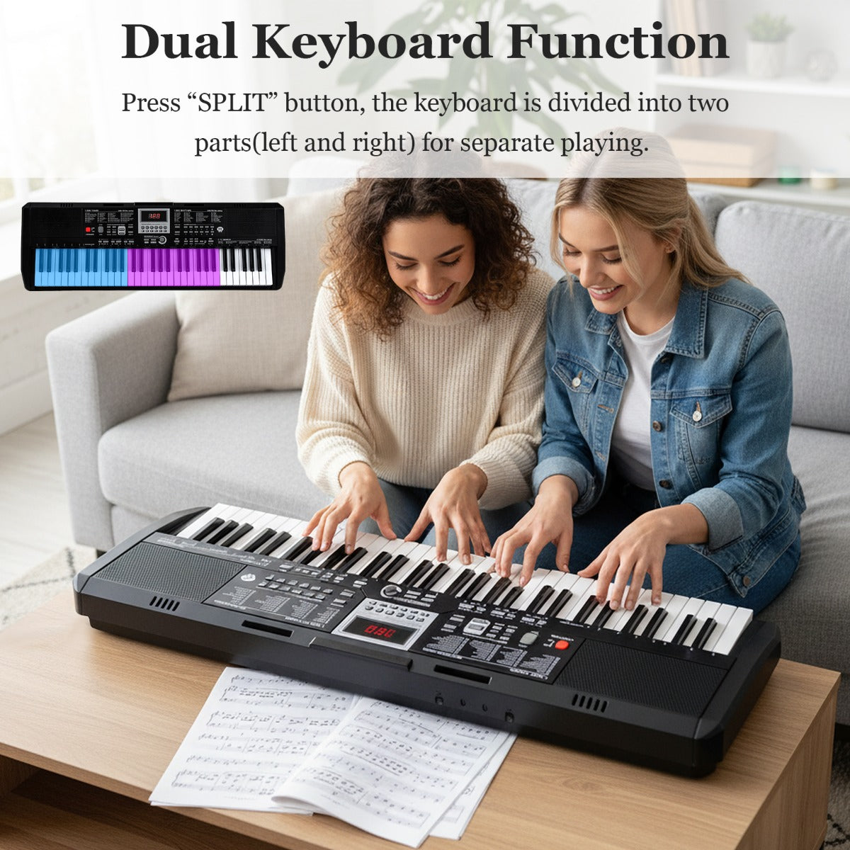 Livsk costway elektronisch keyboard met 61 toetsen digitale piano met verstelbare standaard en kruk 3