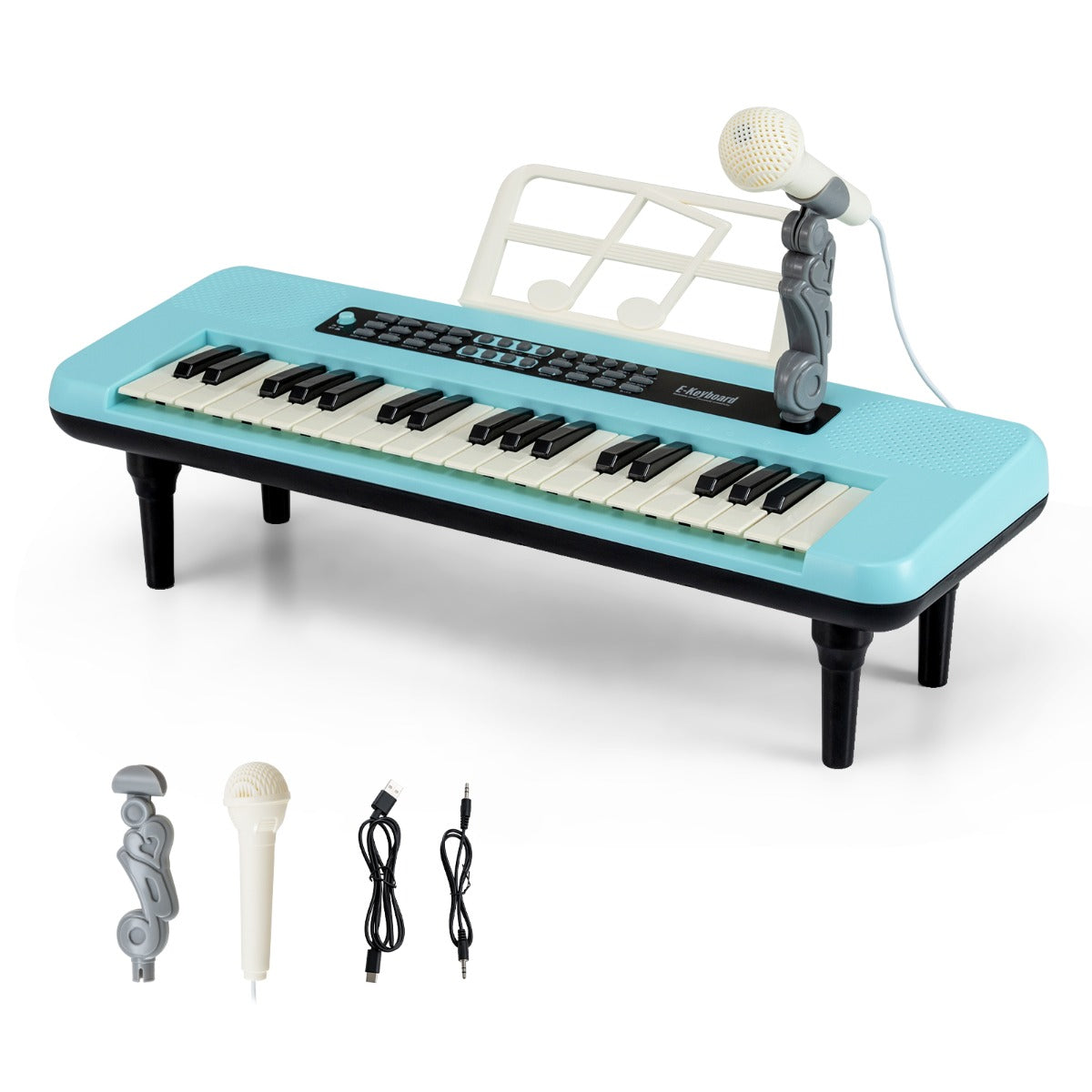 Livsk costway elektronische piano met 37 toetsen voor kinderen draagbaar instrument met microfoon muziekstandaard en afneembare standaard blauw