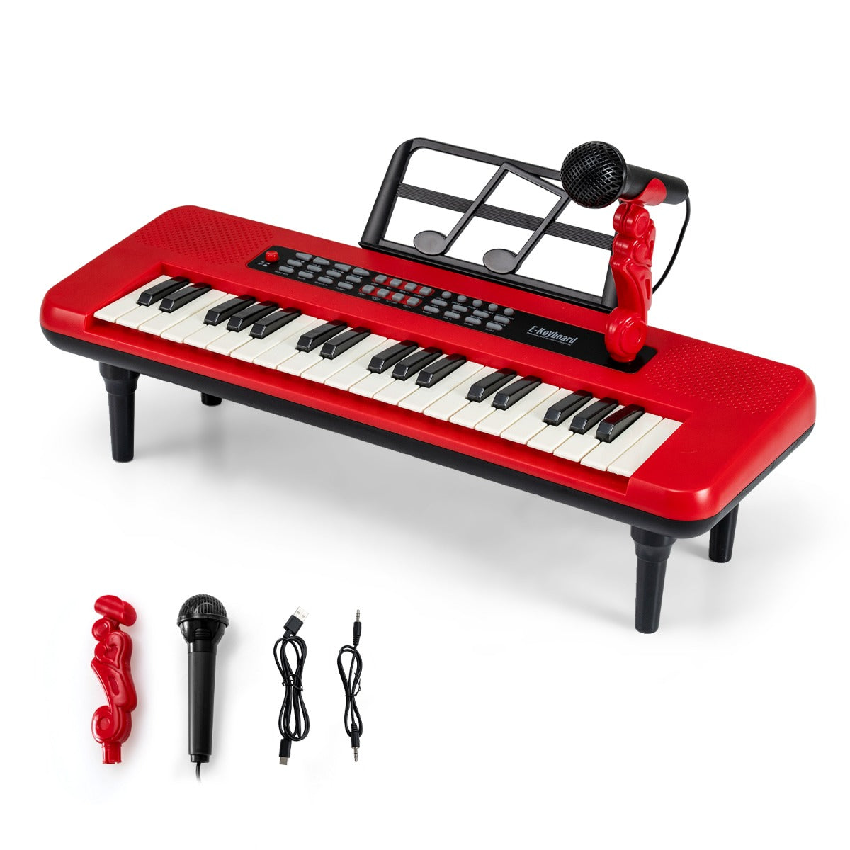 Livsk costway elektronische piano met 37 toetsen voor kinderen draagbaar instrument met microfoon muziekstandaard en afneembare standaard rood
