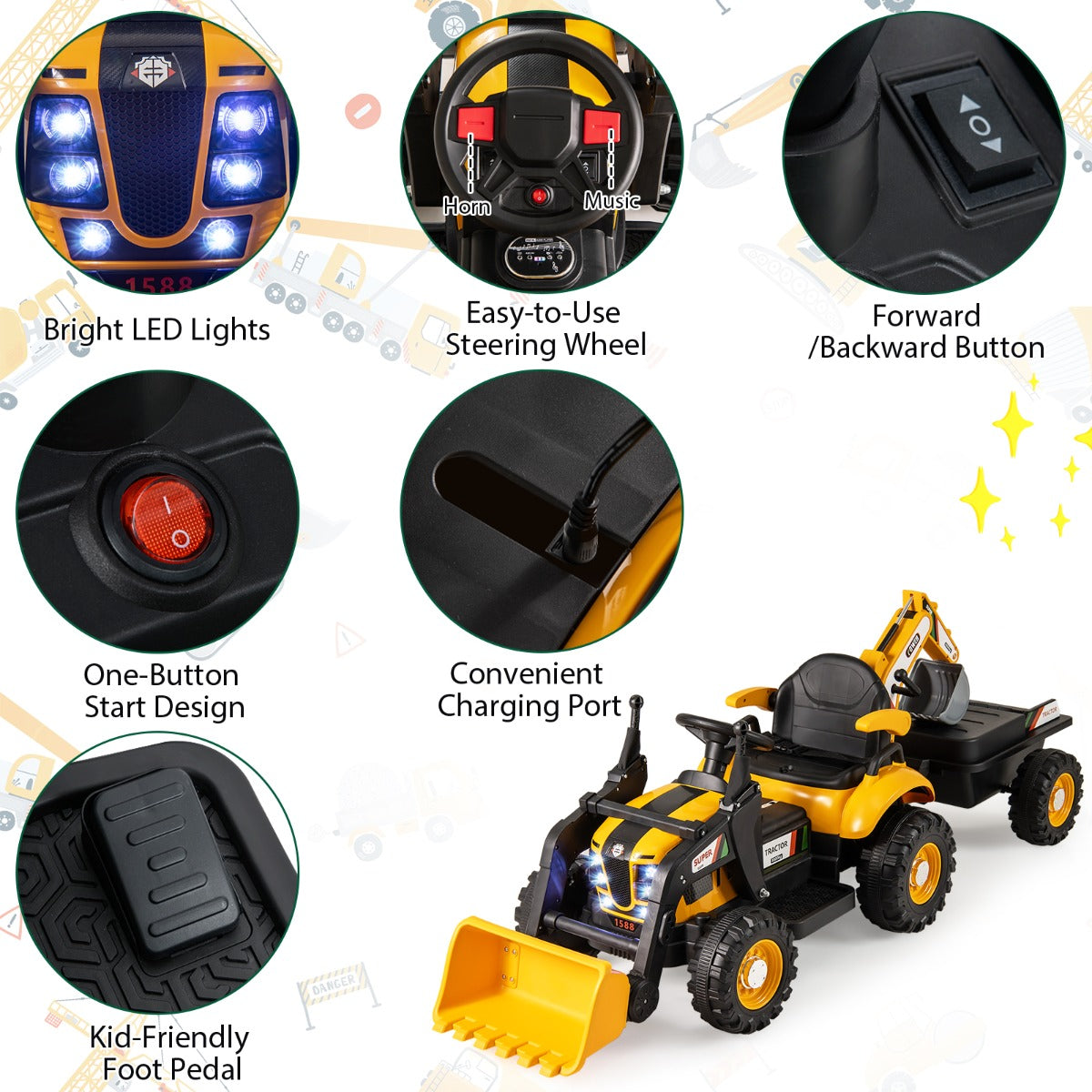 LIVSK 4 - in - 1 Rijdende Tractor met Aanhanger - Afstandsbediening - Handmatig en Elektrisch - Voor Kinderen van 3 - 8 jaar