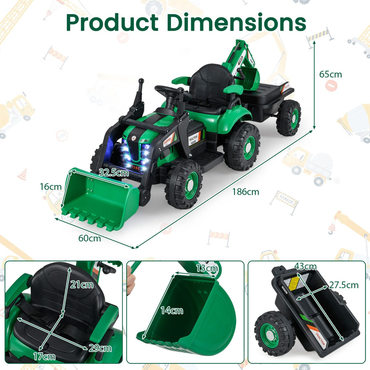 LIVSK 4 - in - 1 Rijdende Tractor met Afstandsbediening - Tractor, Graafmachine, Bulldozer - Veiligheidsgordel - Voor Kinderen 3