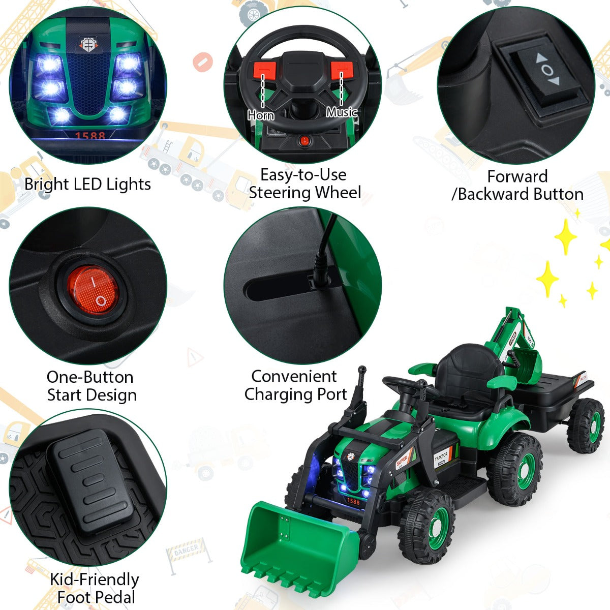 LIVSK 4 - in - 1 Rijdende Tractor met Afstandsbediening - Tractor, Graafmachine, Bulldozer - Veiligheidsgordel - Voor Kinderen 3