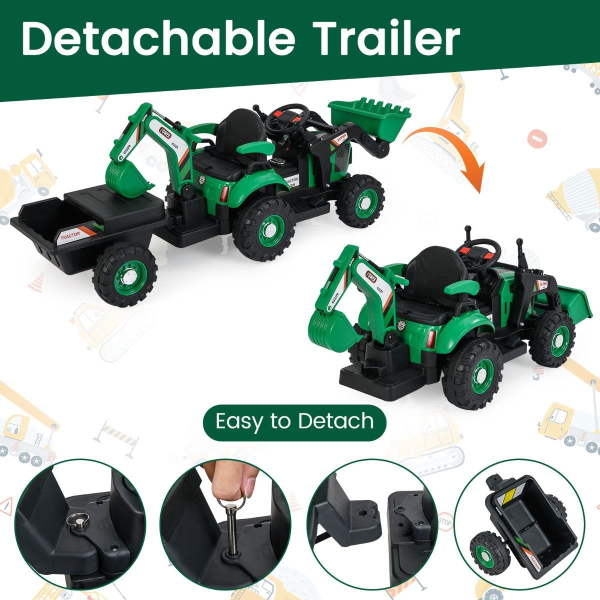 LIVSK 4 - in - 1 Rijdende Tractor met Afstandsbediening - Tractor, Graafmachine, Bulldozer - Veiligheidsgordel - Voor Kinderen 3