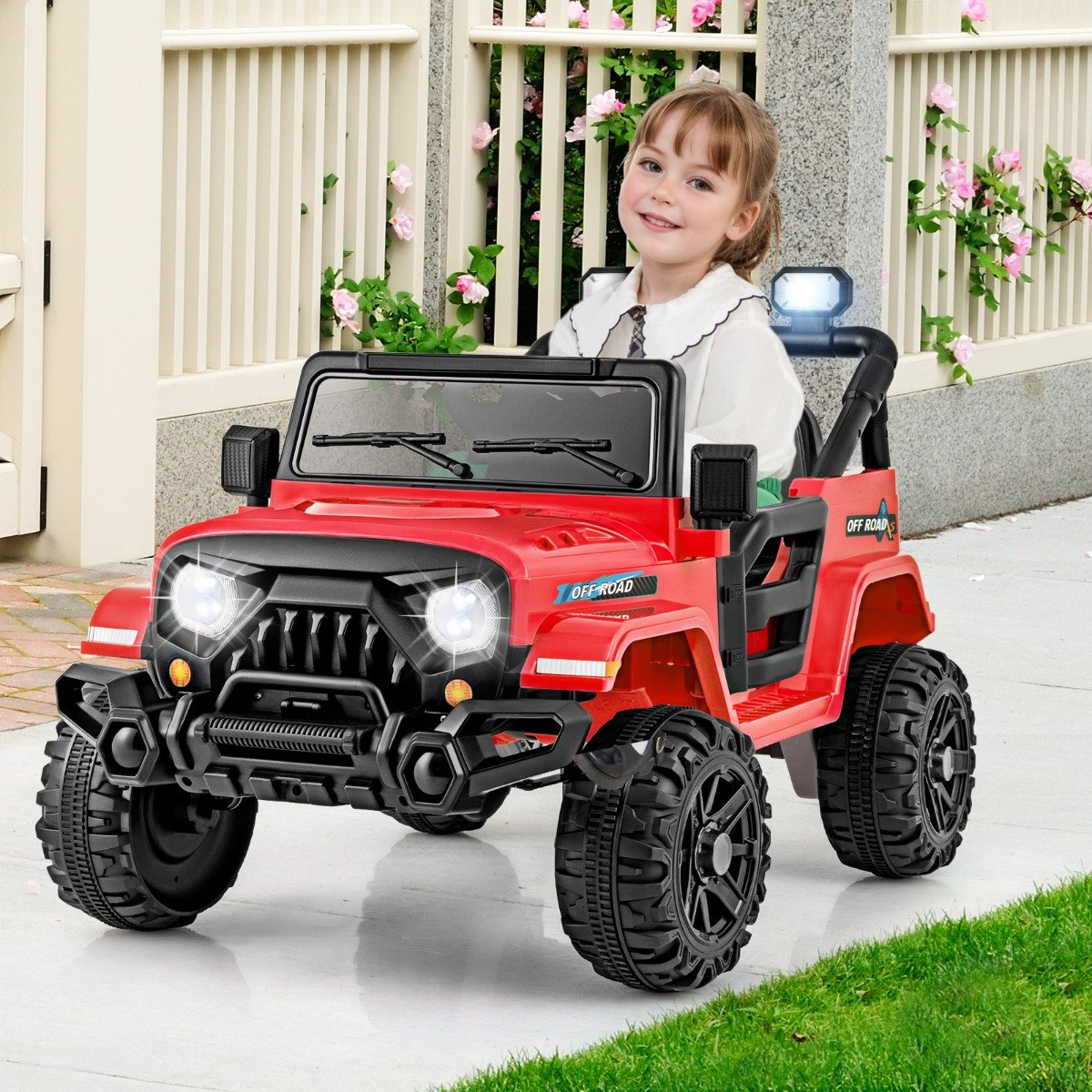 LIVSK Kindertruck met Afstandsbediening - 12V Accu - 2 Motoren - Terreinbanden - LED-verlichting - Tot 30 kg - Rood