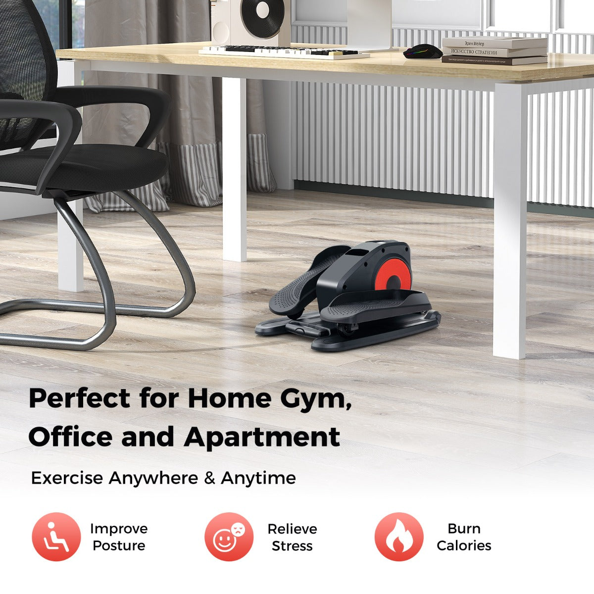 LIVSK Elliptical-trainer voor onder het bureau - 2-in-1 Automatisch en Handmatig - Compact en Stil - Zwart