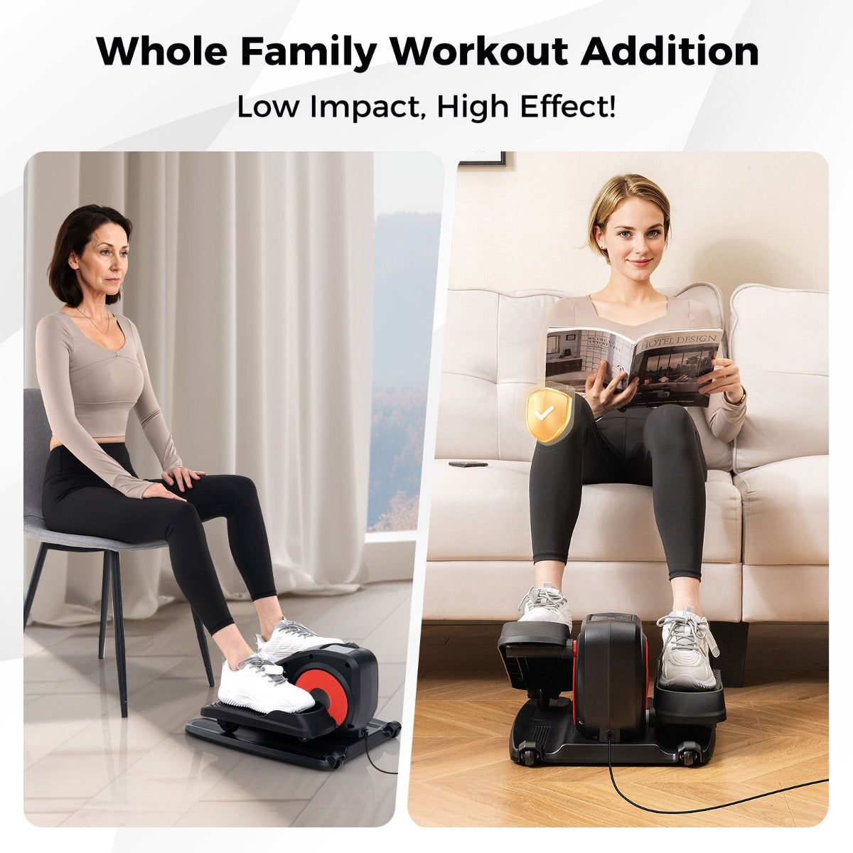 LIVSK Elliptical-trainer voor onder het bureau - 2-in-1 Automatisch en Handmatig - Compact en Stil - Zwart