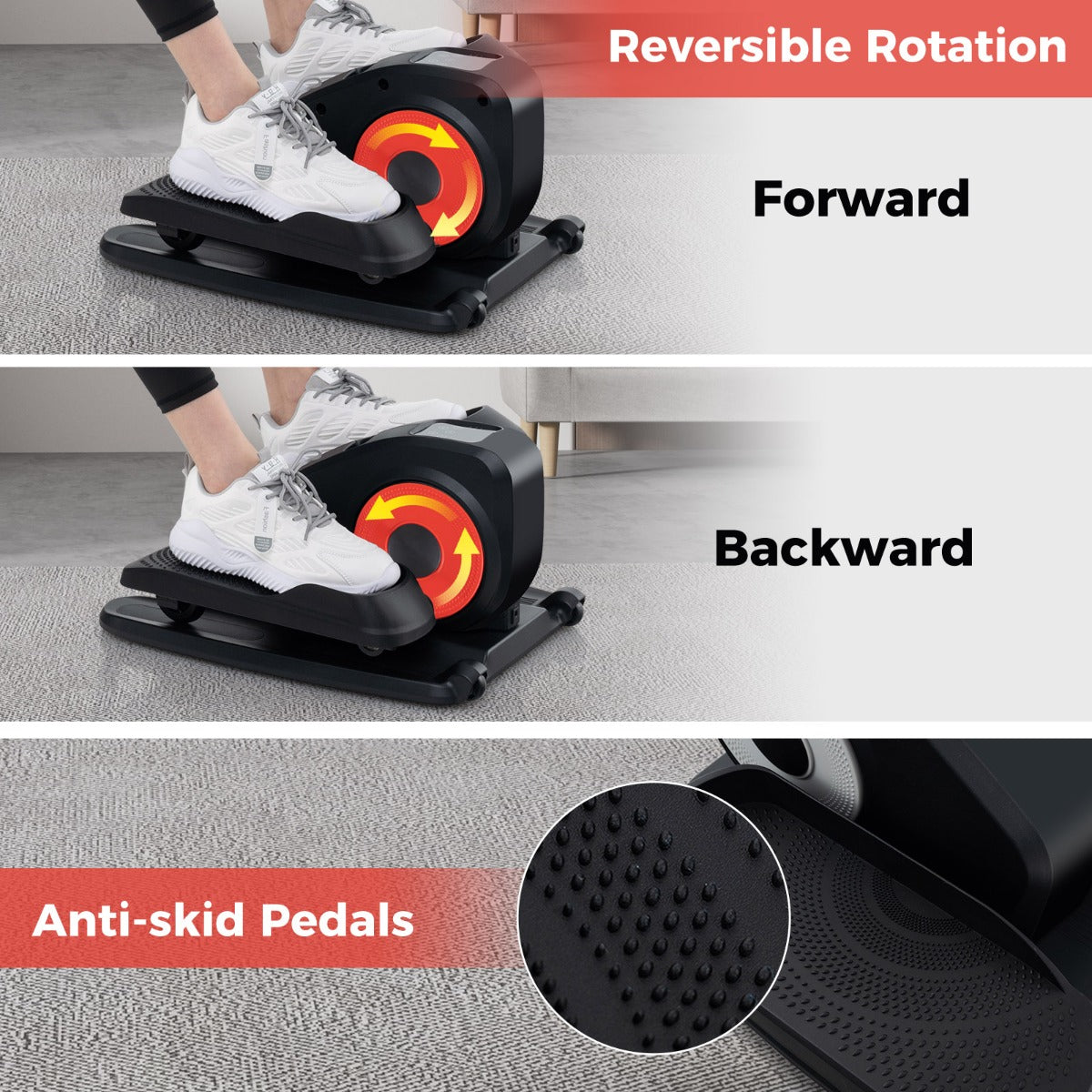 LIVSK Elliptical-trainer voor onder het bureau - 2-in-1 Automatisch en Handmatig - Compact en Stil - Zwart