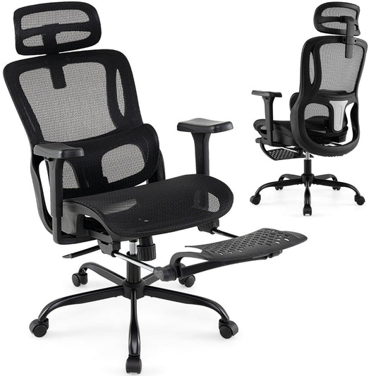 LIVSK Ergonomische Bureaustoel - Verstelbare Hoofdsteun & Rugleuning - 3D-armleuningen - Ademend Netweefsel - Tot 150 kg - Zwart