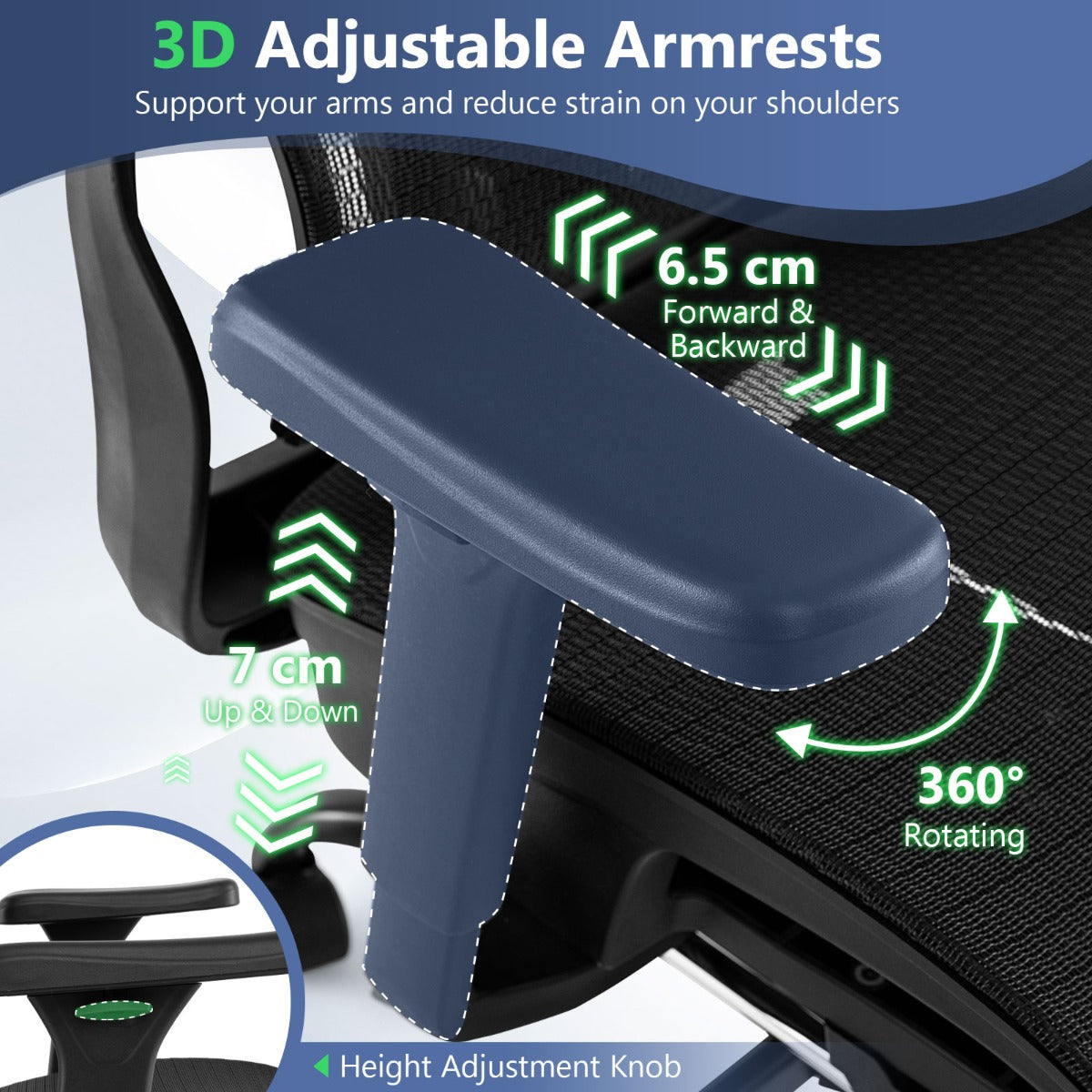 LIVSK Ergonomische Bureaustoel - Verstelbare Hoofdsteun & Rugleuning - 3D-armleuningen - Ademend Netweefsel - Tot 150 kg - Zwart