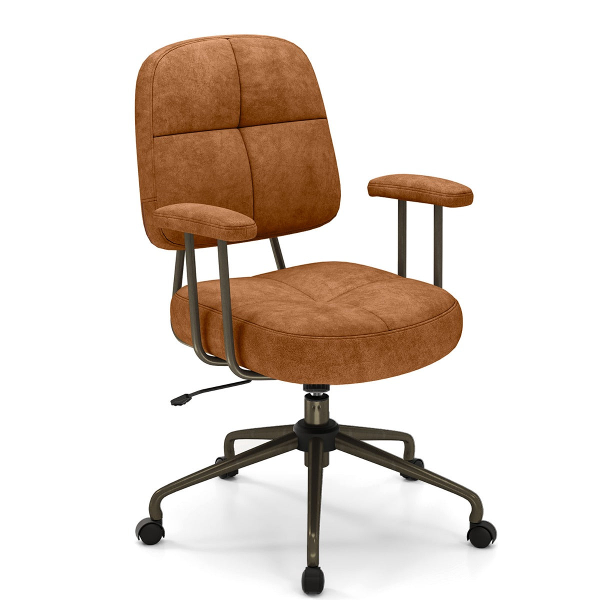 LIVSK Ergonomische Bureaustoel - 13 cm Gewatteerd Zitkussen - Verstelbaar en Kantelbaar - 360° Wielen - Tot 150 kg - Bruin