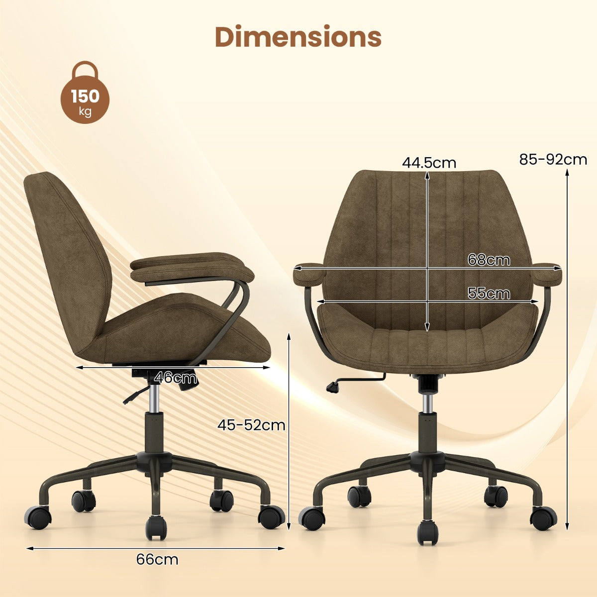 LIVSK Executive Bureaustoel - Ergonomisch met Schommelfunctie - Draaibaar - Tot 150 kg - 68 x 66 x 85-92 cm - Olijfgroen