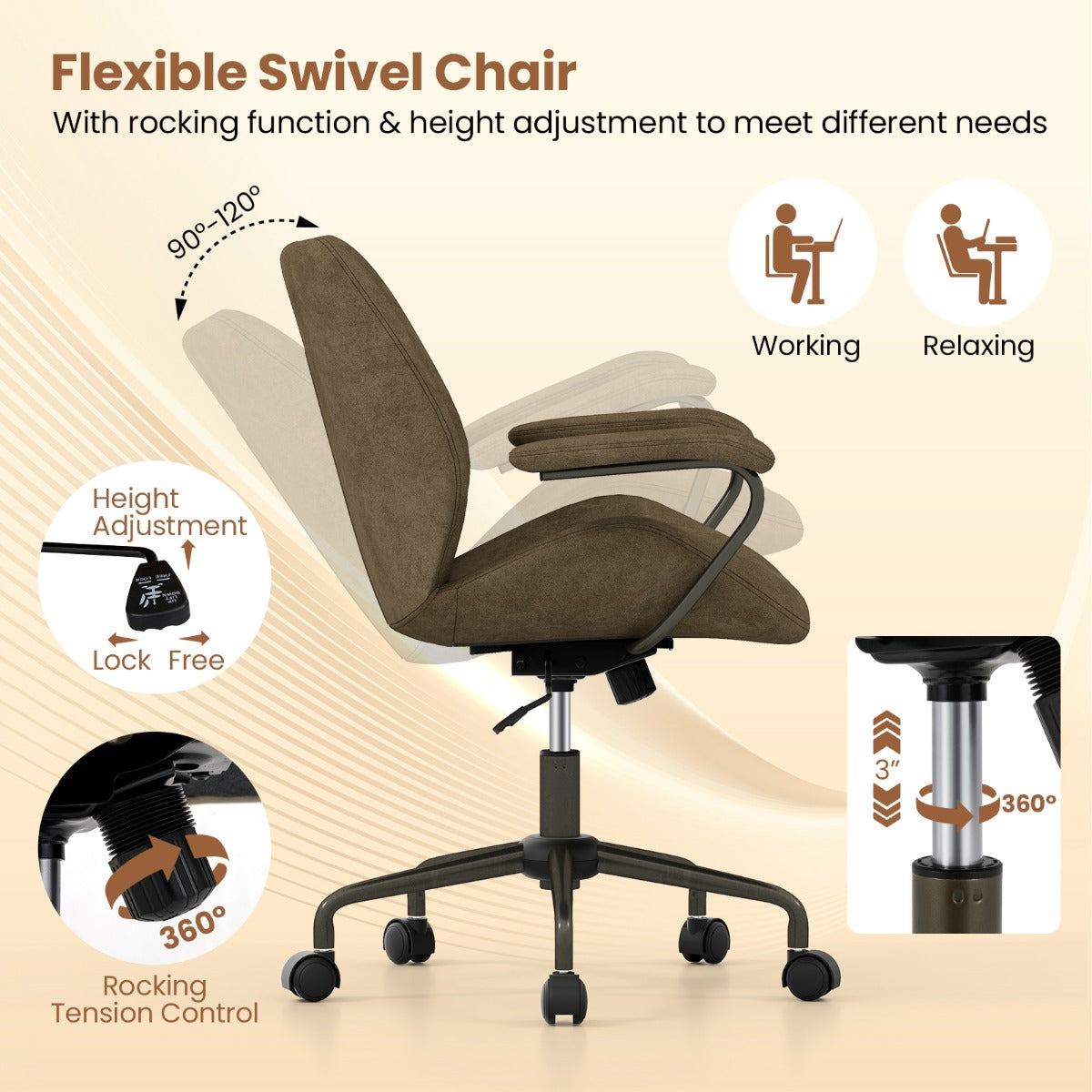 LIVSK Executive Bureaustoel - Ergonomisch met Schommelfunctie - Draaibaar - Tot 150 kg - 68 x 66 x 85-92 cm - Olijfgroen