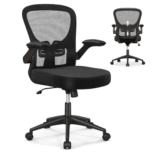 LIVSK Ergonomische Bureaustoel met Verstelbare Lendensteun - Kantelbare Rugleuning - Intrekbare Armleuningen - Zwart