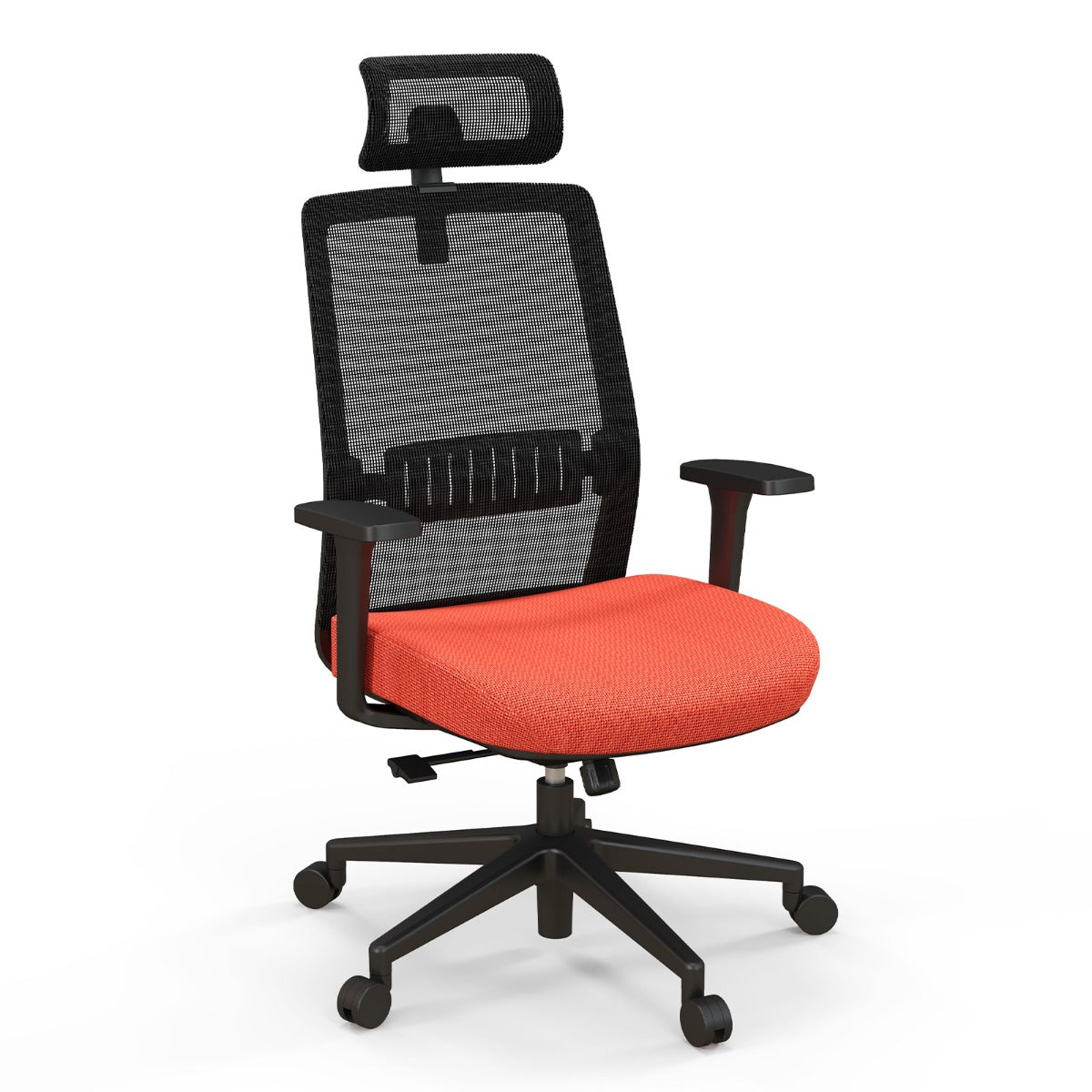 LIVSK Ergonomische Bureaustoel - Verstelbare Hoogte - 360° Draaibaar - Ademende Mesh Rugleuning - Tot 180 kg - Zwart met Oranje