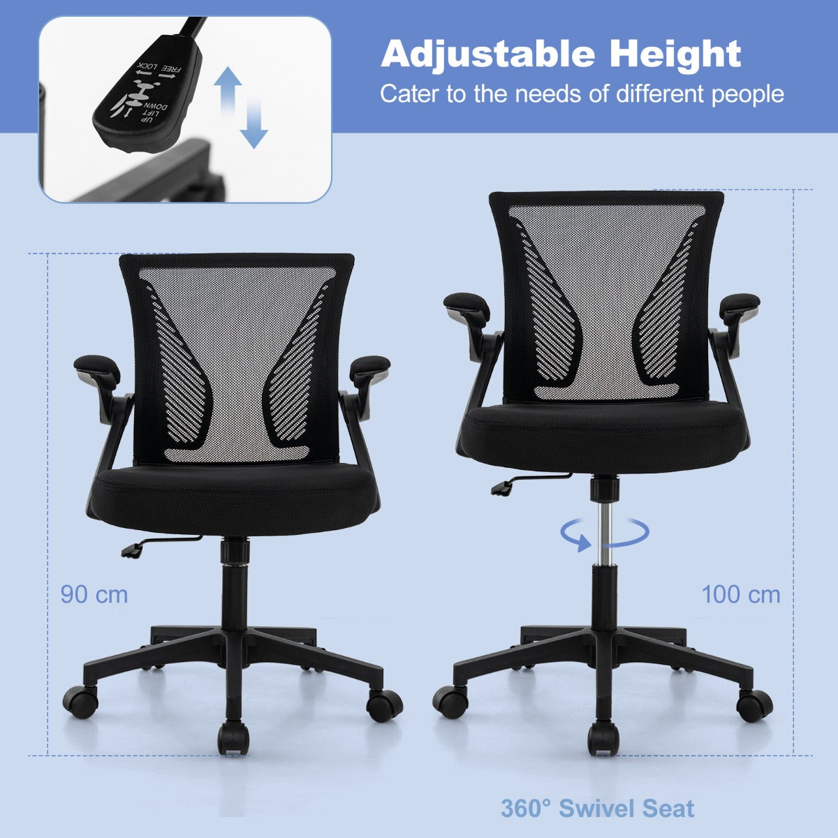 LIVSK Ergonomische Bureaustoel - 360° Draaibaar - Verstelbare Zithoogte 45-55 cm - Ademend Mesh - Tot 160 kg - Zwart