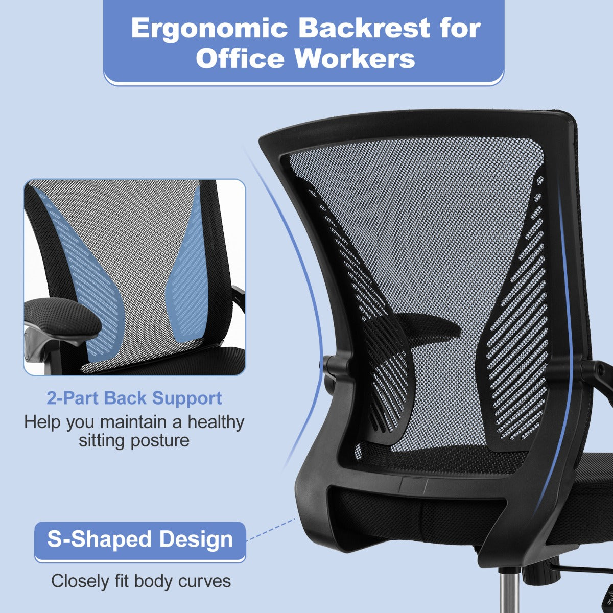 LIVSK Ergonomische Bureaustoel - 360° Draaibaar - Verstelbare Zithoogte 45-55 cm - Ademend Mesh - Tot 160 kg - Zwart