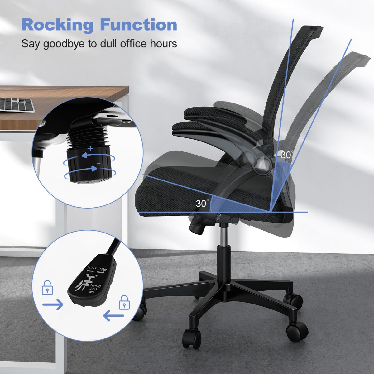 LIVSK Ergonomische Bureaustoel - 360° Draaibaar - Verstelbare Zithoogte 45-55 cm - Ademend Mesh - Tot 160 kg - Zwart