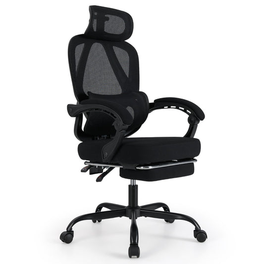 LIVSK Ergonomische Bureaustoel met Uitschuifbare Voetensteun - Verstelbare Rugleuning en Hoofdsteun - 360° Wielen - Tot 158 kg -