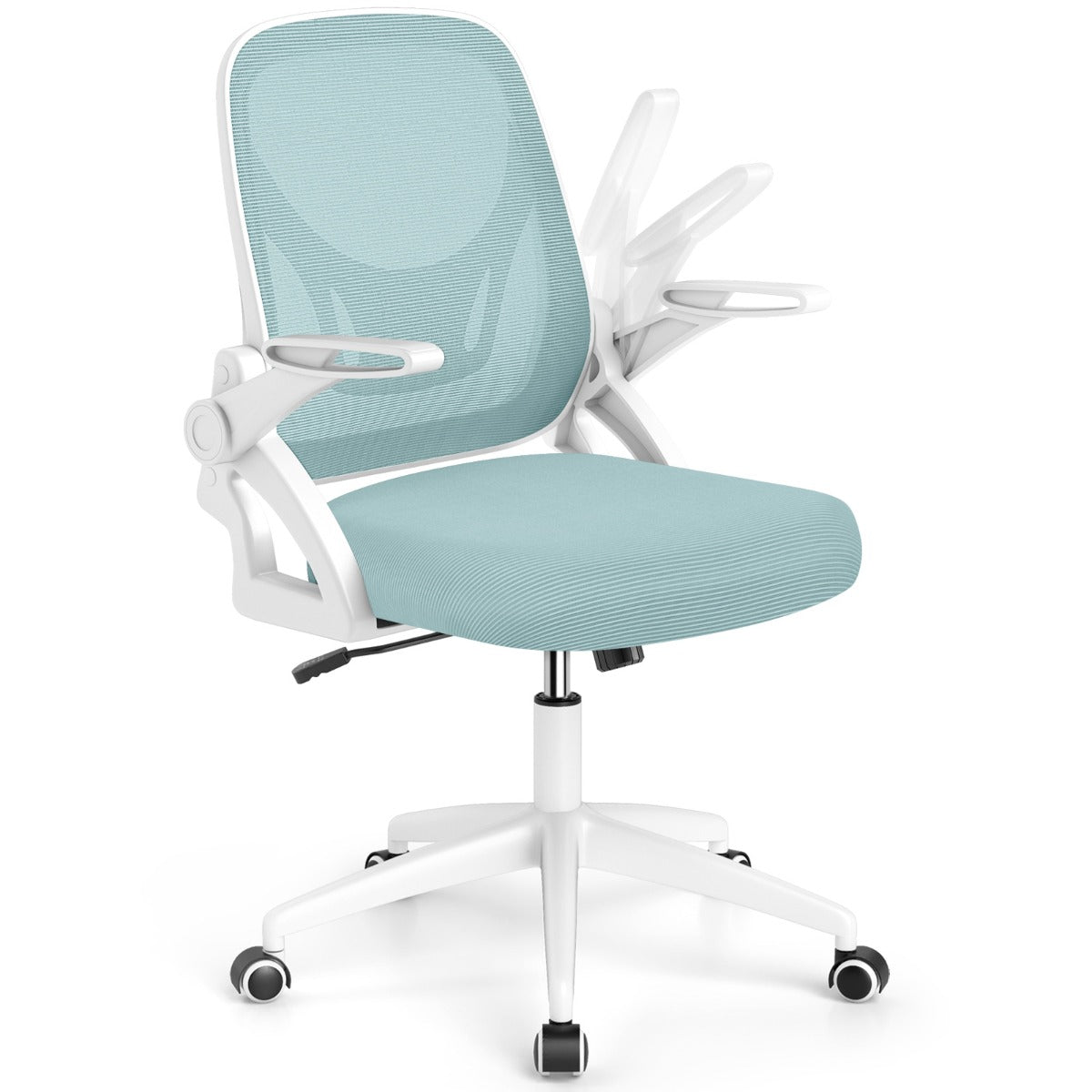 LIVSK Ergonomische Bureaustoel - S-vormige Rugleuning - Opklapbare Armleuningen - Verstelbare Zithoogte - Tot 150 kg - Blauw