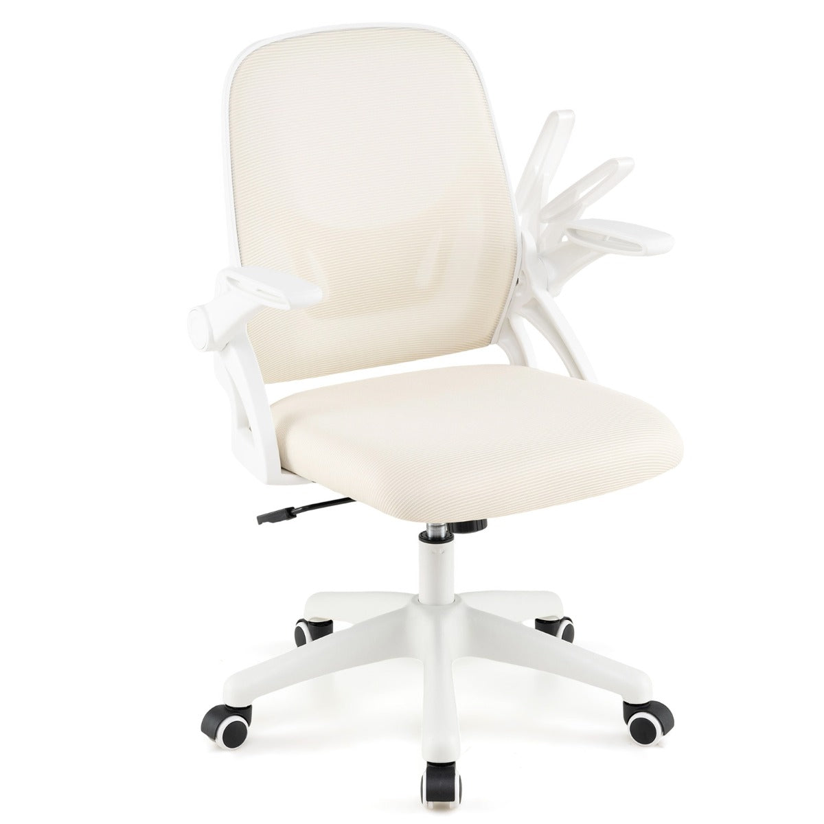 LIVSK Ergonomische Bureaustoel - S-vormige Rugleuning - Opklapbare Armleuningen - Verstelbare Zithoogte - Tot 150 kg - Beige