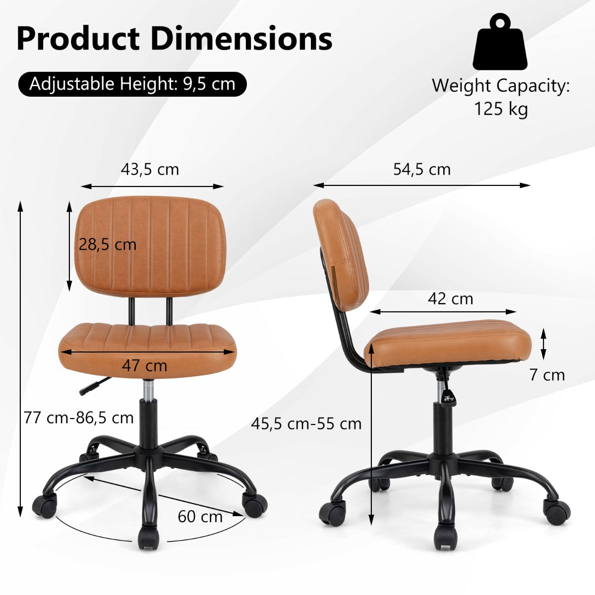 LIVSK Ergonomische Bureaustoel - U-vormige Lendensteun - Verstelbare Zithoogte 45,5-55 cm - Bruin - Tot 125 kg - Compact Design