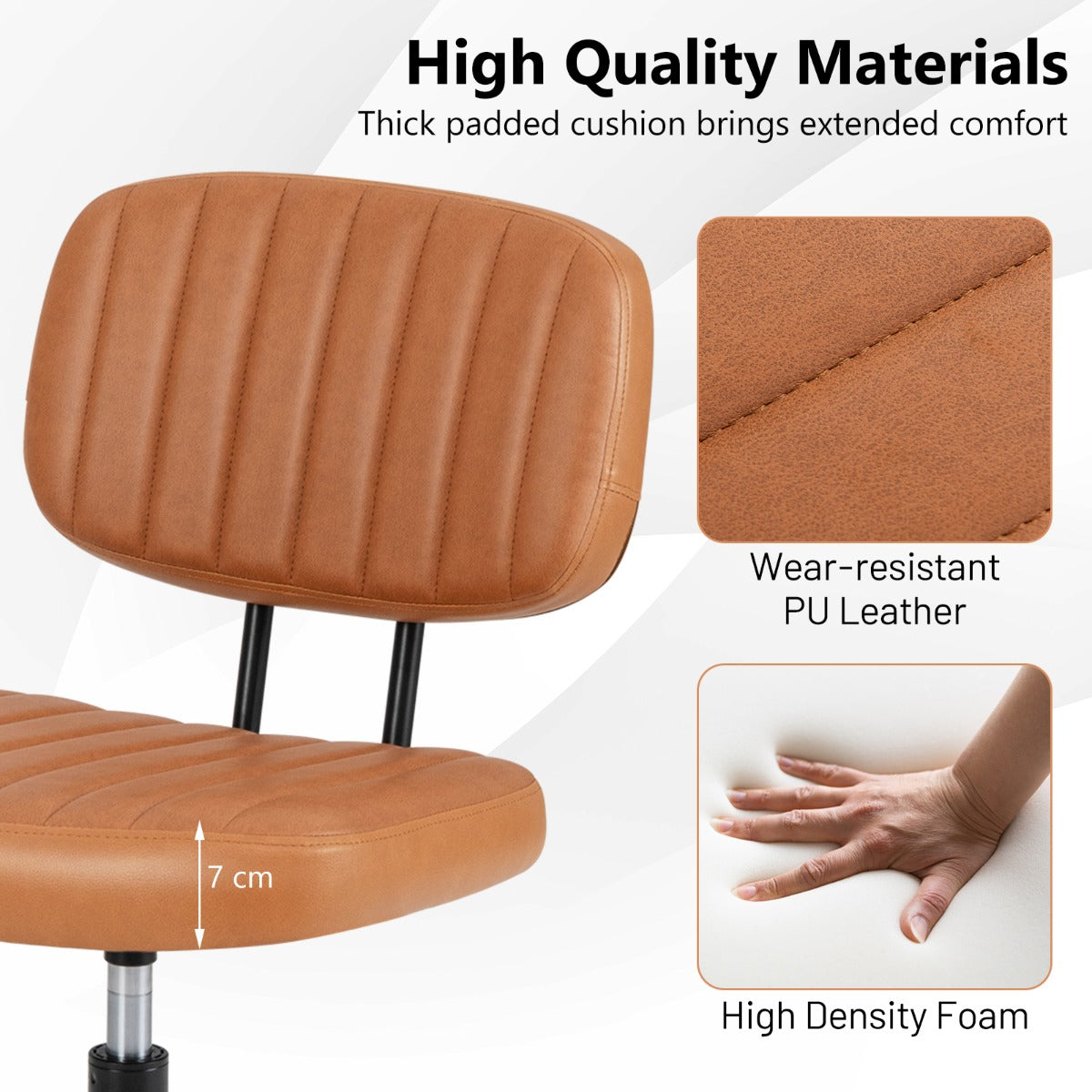 LIVSK Ergonomische Bureaustoel - U-vormige Lendensteun - Verstelbare Zithoogte 45,5-55 cm - Bruin - Tot 125 kg - Compact Design
