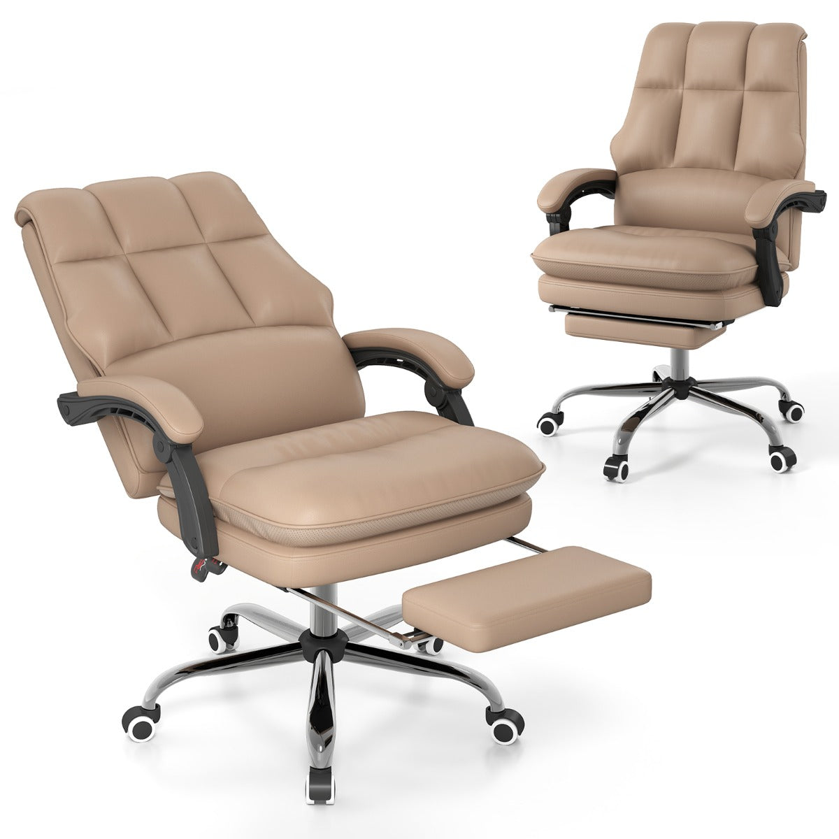 LIVSK Ergonomische Directiestoel - PU-leer - Verstelbare Rugleuning tot 155° - Uitschuifbare Voetensteun - Draaibaar - Tot 136 kg