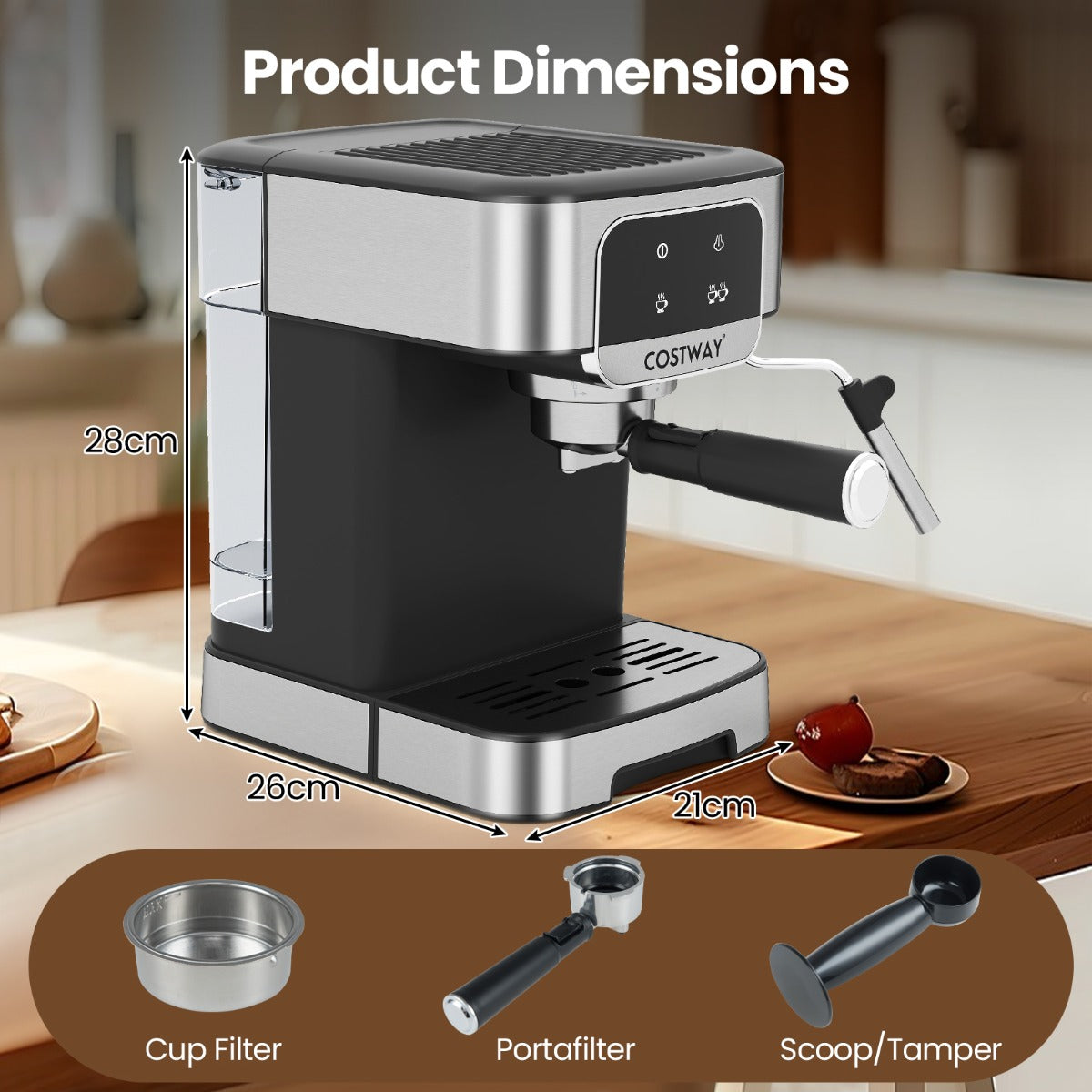 Livsk costway espressomachine 20 bar 1200 w espressomaker met stoom melkopschuimer 18 l afneembaar waterreservoir touchscreen 1 1