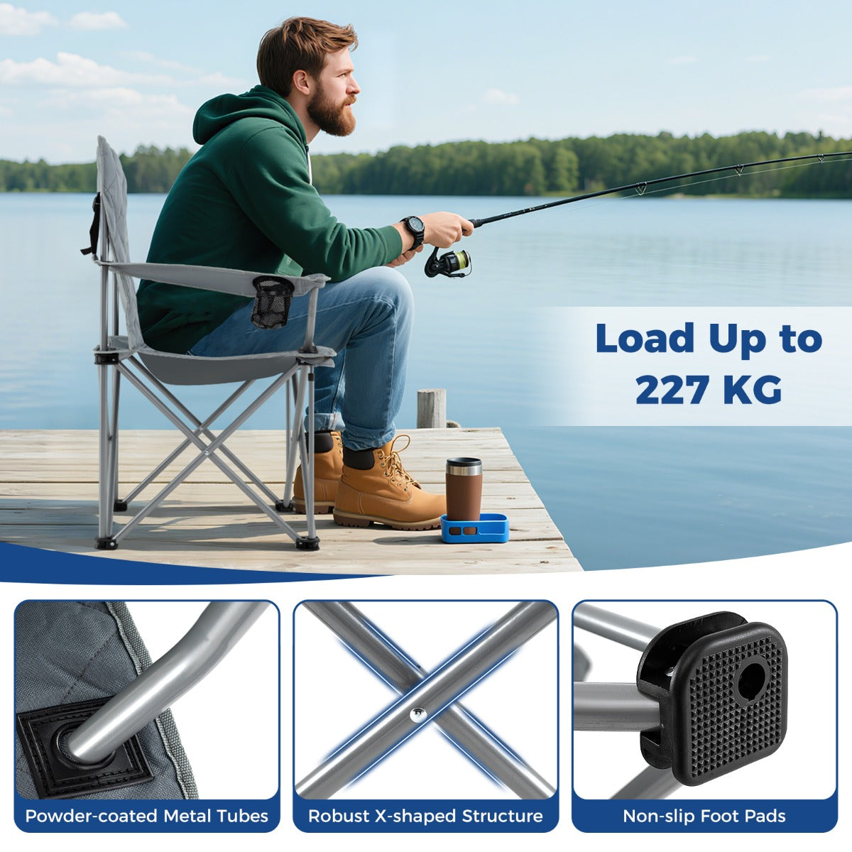 Livsk costway extra grote campingstoel opvouwbare buitenstoel opvouwbare tuinstoel grijs 6