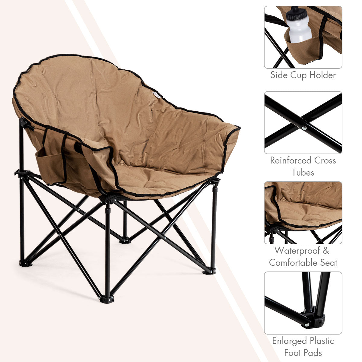 LIVSK Opvouwbare Campingstoel met Bekerhouder - Stabiel IJzeren Frame - Ademend Oxford - Draagtas - Tot 135 kg - Bruin