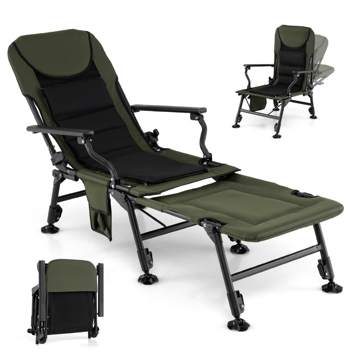 Livsk costway extra grote opvouwbare visstoel heavy duty campingstoel met afneembare voetsteun en verstelbare poten